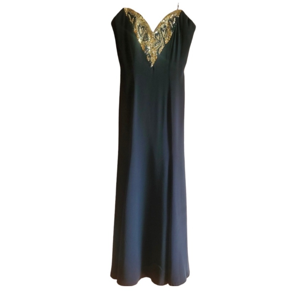 Vintage Oleg Cassini Gown Strapless Dress Black Tie Sequin Bodice V-neck Size 12
